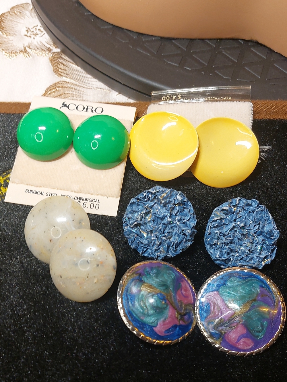 Vintage Retro 1980s Plastic Enamel Statement Button Earrings Lot Pairs Pierced